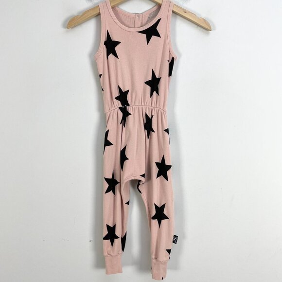 NUNUNU Girls Toddler 2-3 Pink Star Jumpsuit Drop Crotch Sleeveless One Piece